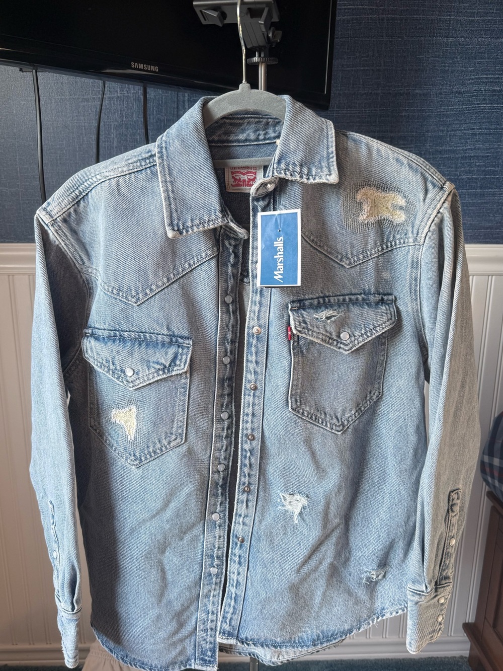 Levi's Light Blue Distressed Denim Shirt Jacket